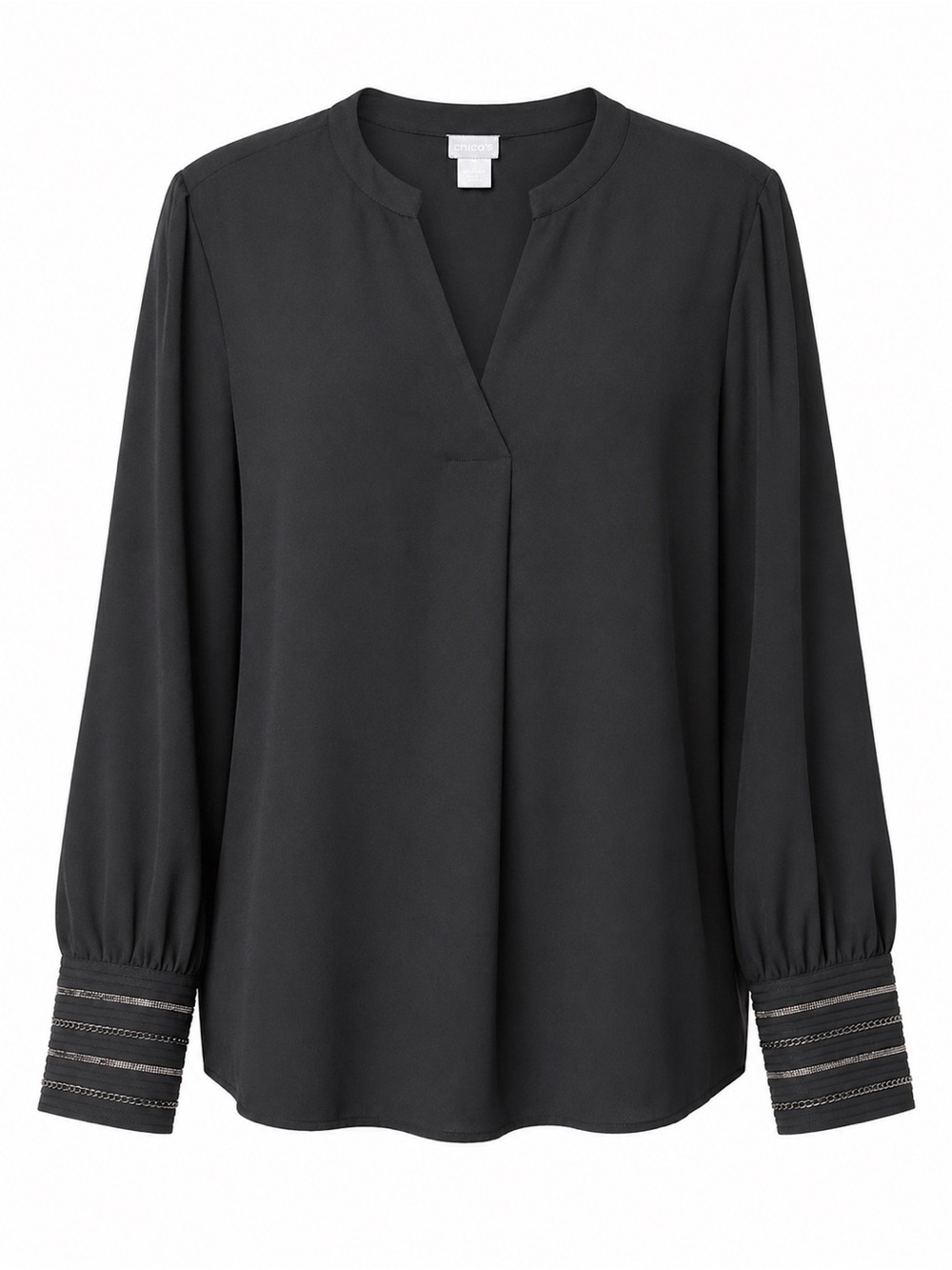 Chico’s Black Blouse Size 2 (US 12/14) Embellished Cuff Long Sleeve Top